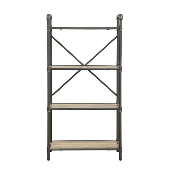English Elm 4 Tier Bookshelf Industrial Metal Frame with Antique Oak Shelves and Sandy Gray Modern Style, Sturdy Elegance B016P311287