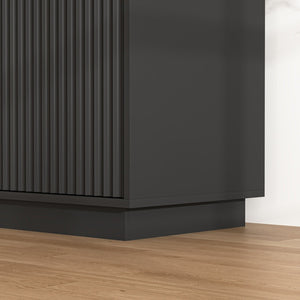 English Elm Black Fluted Wave Door Media Console with Built-in Power Outlet and Adjustable Shelving Black W409P452057