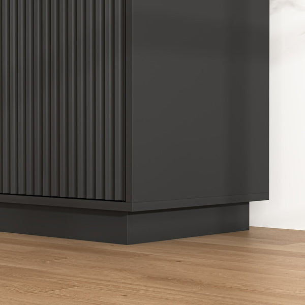 English Elm Black Fluted Wave Door Media Console with Built-in Power Outlet and Adjustable Shelving Black W409P452057