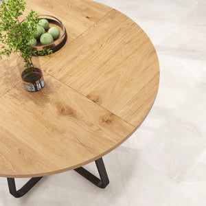 English Elm 43.3" Round Mdf Dining Table Seats Six with X Base Modern Minimalist Kitchen W1727P426752