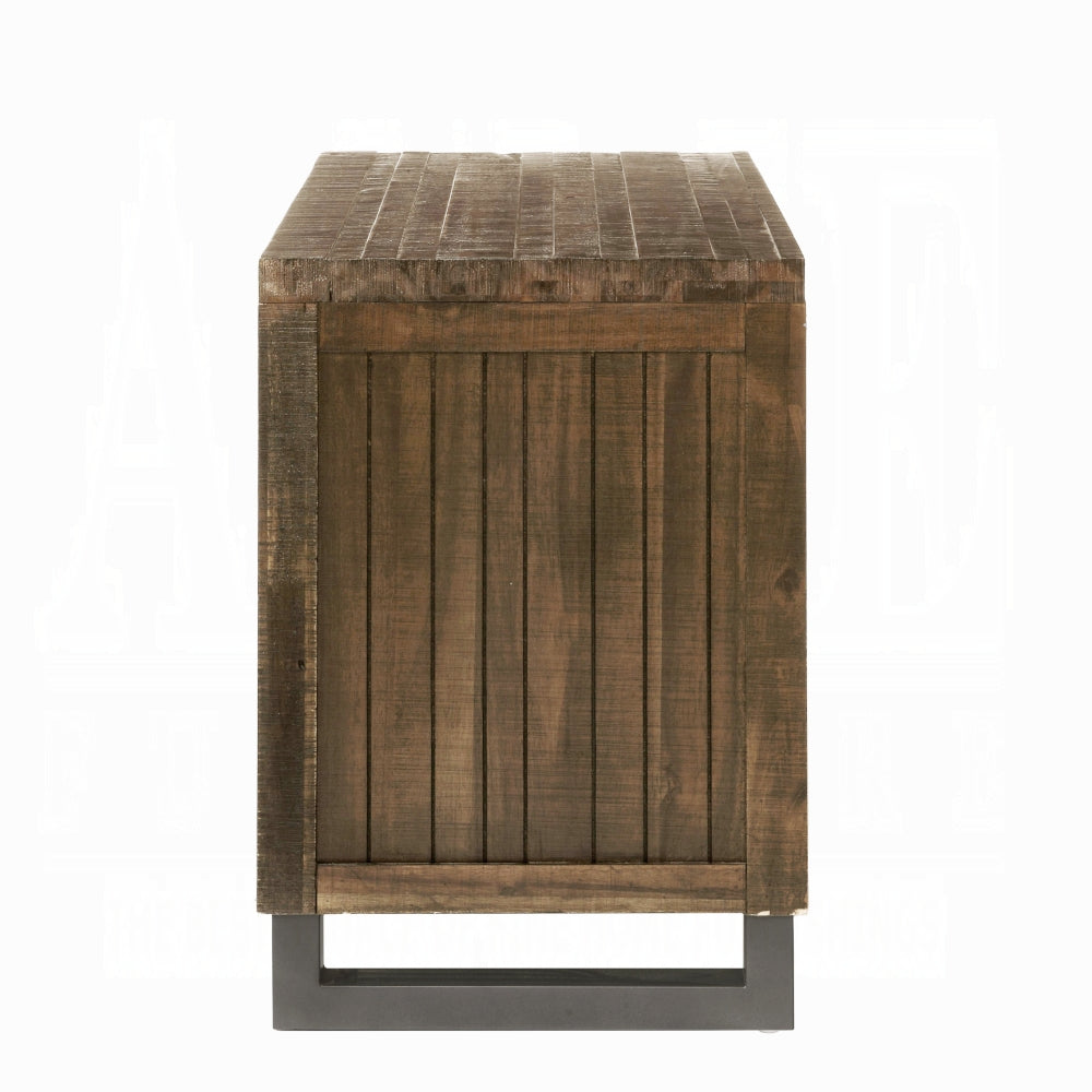 English Elm Rustic Oak Nightstand 3-Drawer with Slatted Inset Fronts, Metal Legs & Matching Hardware, 28"W x 18"D x 28"H B2741P322558