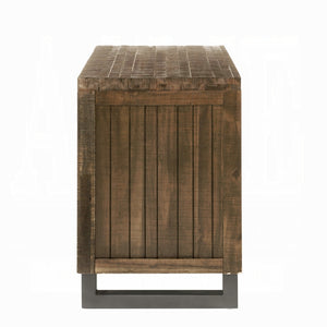 English Elm Rustic Oak Nightstand 3-Drawer with Slatted Inset Fronts, Metal Legs & Matching Hardware, 28"W x 18"D x 28"H B2741P322558