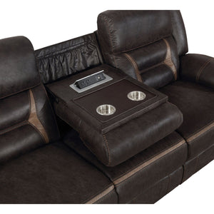 English Elm Brazelton 2-Piece Manual Reclining Sofa & Glider Loveseat Set with Leather, Cup Holders, USB Power Brown B062S00844