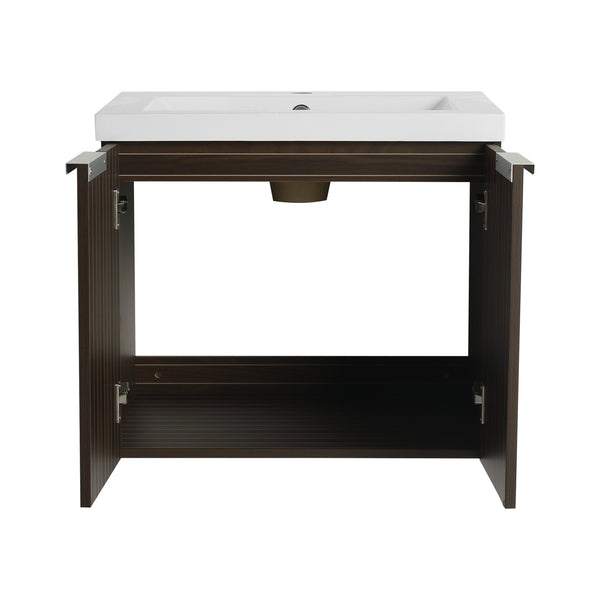 English Elm 24 Inch Silver-Brown Stripe Wall-Mounted Vanity with Resin Sink, Soft-Close Doors & Ample Storage W999P204936