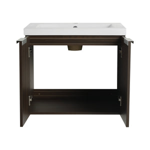English Elm 60 Inch Soft Close Doors Bathroom Vanity Set With Stylish Resin Sink & Ample Storage Solutions W999S00260