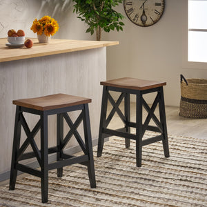 Christopher Knight Home® - Noble House - Heffley Contemporary Farmhouse Wooden Barstools - Set of 2