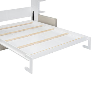 English Elm Queen Murphy Bed with Integrated Sofa Space Saving Fold Down Cabinet for Studio Living White LP000591AAK-2