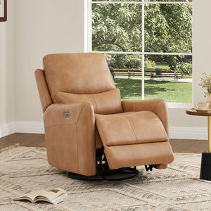 English Elm Jennifer Taylor Home - Dublin 30" Swivel Power Recliner Arm Chair in Saddle Faux Leather with 360° Base and Plush Foam Support Brown B2719P328580