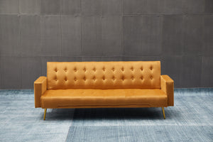 English Elm Sofa Bed Velvet Upholstered Convertible with Gold Metal Legs for Studio Spaces Ginger B205P246430