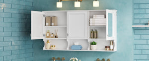 English Elm 55 Inch Wall Mount Medicine Cabinet Dual Mirrored Doors Soft Close Bathroom Vanity Storage N710P401337K