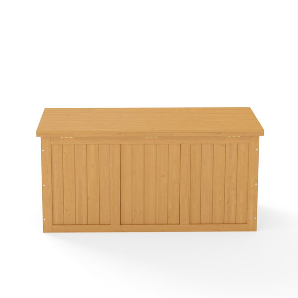 English Elm 67 Gallon Solid Wood Outdoor Deck Box with Hinged Lid Doubles as Patio Bench Seat W2640P327217