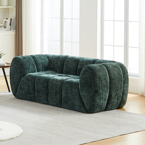 English Elm Chenille Cloud Sofa with Quilted Checkered Cushions and Piano Key Backrest Design Green W834P442226