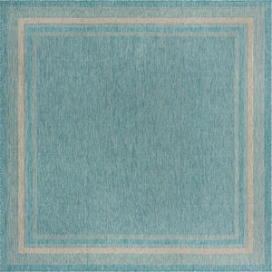 Unique Loom Outdoor Border Soft Border Machine Made Border Rug Aquamarine, Ivory 10' 8" x 10' 8"