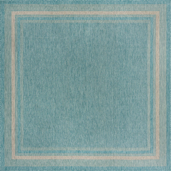 Unique Loom Outdoor Border Soft Border Machine Made Border Rug Aquamarine, Ivory 10' 8" x 10' 8"
