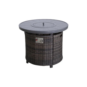 English Elm 25" Round Aluminum Fire Pit Table with Wicker Exterior, 55,000 BTU, Hidden Tank, CSA Certified B120P270695
