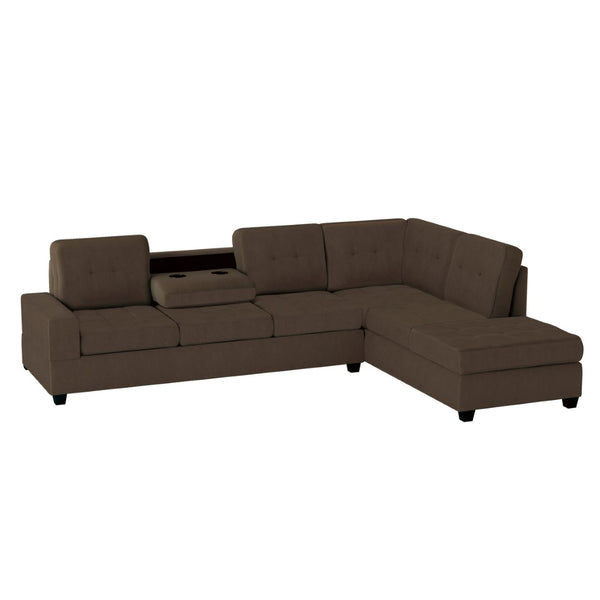 English Elm Modern Microfiber Sectional Sofa with Tufted Cushions Reversible Chaise and Built-in Cupholders Chocolate B011S00932