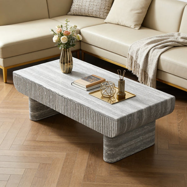 English Elm Coffee Table Oval Silhouette Fluted Drawer Mdf Mid Century Modern Living Room W3040P428630