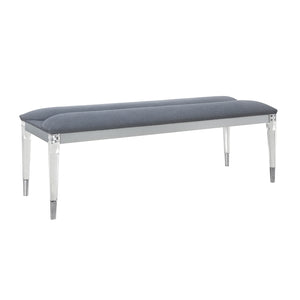 English Elm LAURA Silver Bench with Acrylic Legs & Padded Seat, Soft Silver Finish, Solid Wood Frame, Bedroom Accent B201P294306