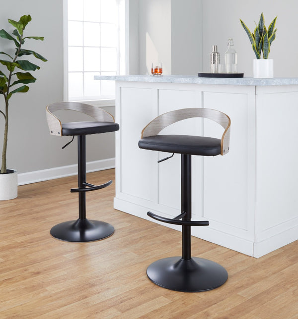 English Elm Adjustable Swivel Barstools with Faux Leather Seats and Black Metal Base Set of 3 B202S02022