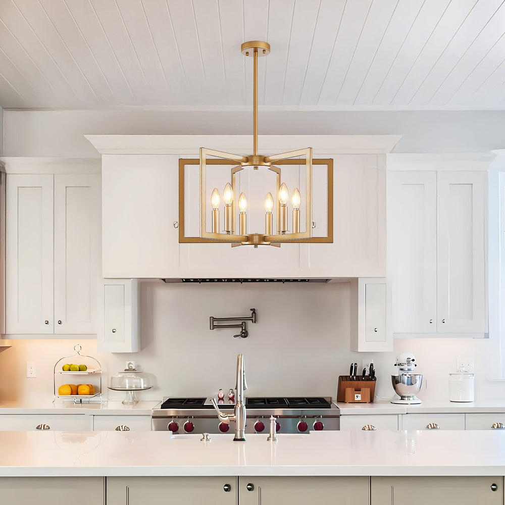 English Elm 22" Modern Geometric 6-Light Chandelier - Industrial Iron Pendant Light Fixture for Living & Dining Spaces Gold W2312P368724