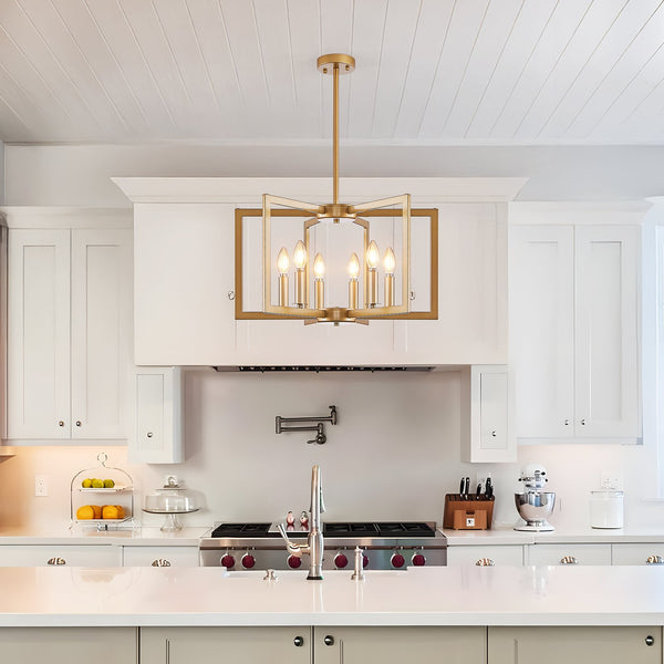 English Elm 22" Modern Geometric 6-Light Chandelier - Industrial Iron Pendant Light Fixture for Living & Dining Spaces Gold W2312P368724