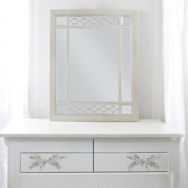 English Elm Varian Geometric Silver Mirrored Rectangular Wall Mirror with Beveled Frame Accent B2726P448763