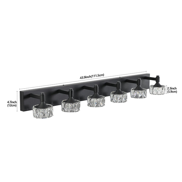 English Elm Modern 6-Light Matte Black Led Vanity Light With Crystal Shades - Elegant Bathroom Wall Sconce W2312P374904