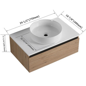 English Elm 30'' Floating Bathroom Vanity with Ceramic Vessel Sink and Soft Close Drawer W999S00359