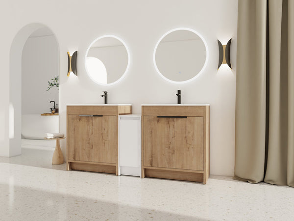 English Elm 72 Inch Freestanding Bathroom Vanity With Ceramic Sink, Soft-Close Doors, And Ample Storage Space W999S00323