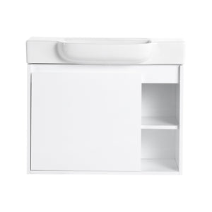 English Elm 28'' Floating Bathroom Vanity with Ceramic Sink Soft Close Door Melamine Cabinet Glossy White W999P426642