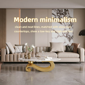 English Elm Gold Stainless Steel Pedestal Coffee Table with Sintered Stone Top for Modern Living W3985S00017