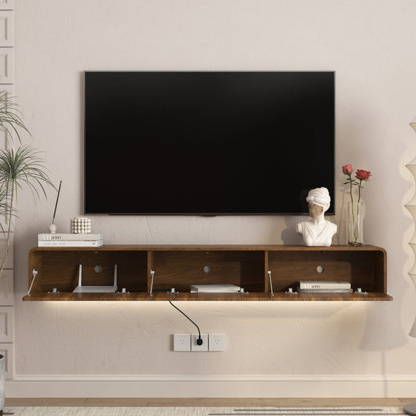 English Elm Floating Wall Mounted Tv Console with Led Ambient Lighting for Modern Living Rooms W1321P450664