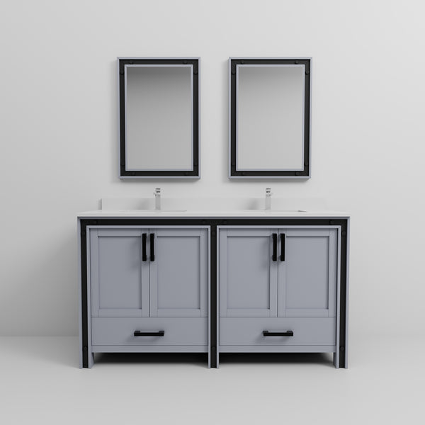English Elm Dark Grey Double Bath Vanity 60" W x 22" D with Cultured Marble Top, Chrome Faucet & 22" Mirrors Durable B2731S01139