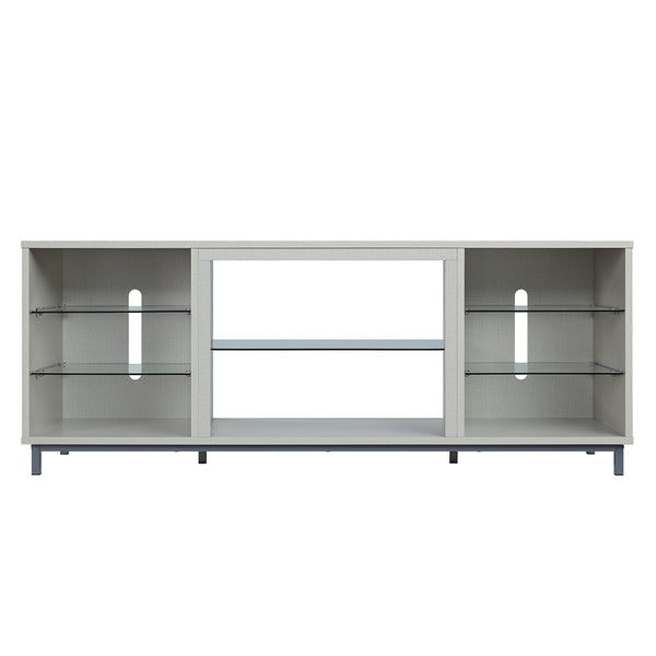 English Elm Brighton 60" TV Stand with 7 Shelves & Tempered Glass Dividers, Cable Management, Sleek Design Beige B365P398325