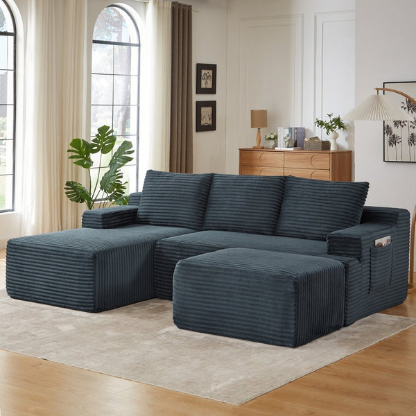 English Elm U-shaped Modular Cloud Sectional Corduroy Sofa Deep Seat Sleeper for Living Room W2339S00107