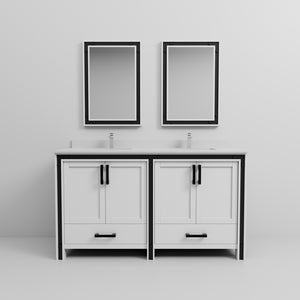 English Elm White Double Bath Vanity 60 in. W x 22 in. D with Cultured Marble Top, Chrome Faucet, Dual 22x32 Mirrors B2731S01138