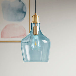 INK+IVY Auburn Transitional Auburn Bell Shaped Hanging Glass Pendant Light FB151-1171 Gold/Blue