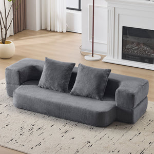 English Elm Ebern Transformable Sectional Sofa With Foam Bed - Versatile Light Grey Chenille Lounger For Small Spaces W1829P280221