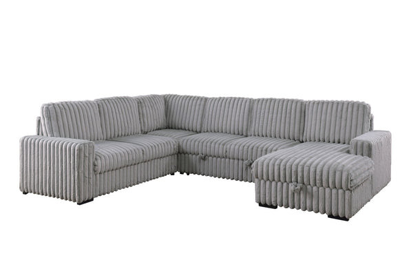 English Elm 102 Inch Linen Modular Sectional Sofa with Hidden Storage and Cloud Cushion Comfort Light Gray W1099S00179