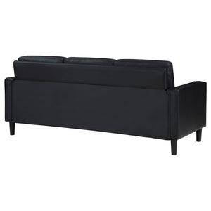 English Elm Farallone Faux Leather Track Arm Sofa with Tapered Legs, Sleek Modern Profile and Smooth Cushions for Compact Living Spaces Black B062P354049