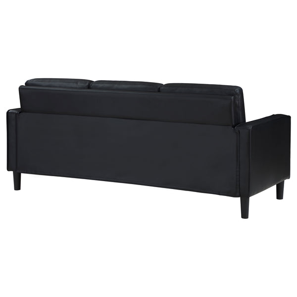 English Elm Farallone Faux Leather Track Arm Sofa with Tapered Legs, Sleek Modern Profile and Smooth Cushions for Compact Living Spaces Black B062P354049