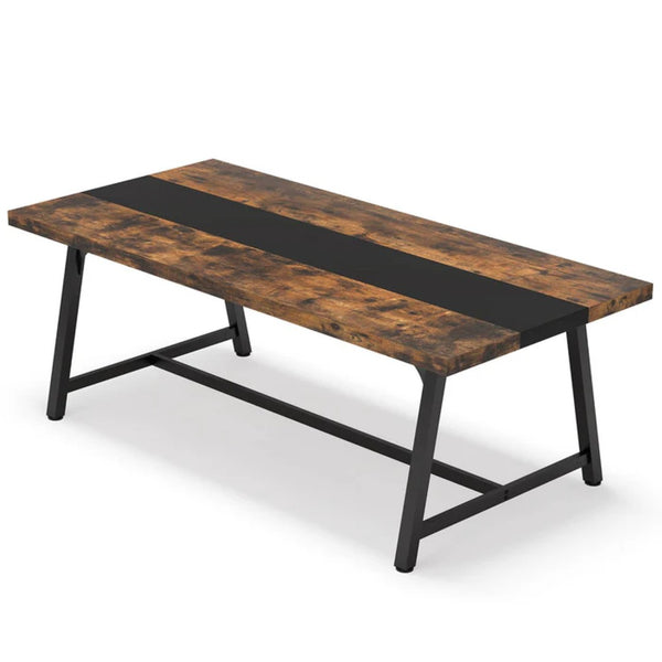 English Elm Industrial Steel Frame Conference Table Seats 8 with Color Block Surface for Offices T3971P446766