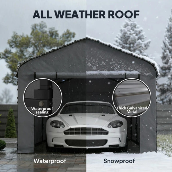English Elm Heavy Steel Carport with Waterproof Metal Roof Wind Resistant Outdoor Vehicle Shelter T3971S00201