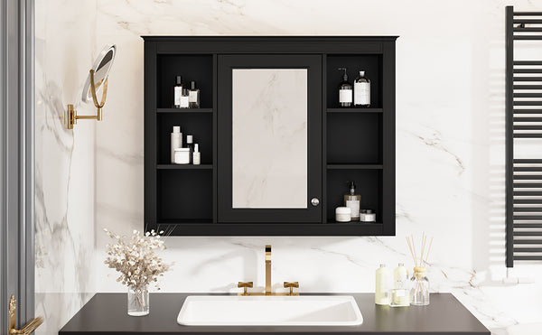 English Elm 35'' Modern Wall-Mounted Medicine Cabinet With Mirror, 6 Shelves & Towels Rod For Effortless Storage N710P236930B