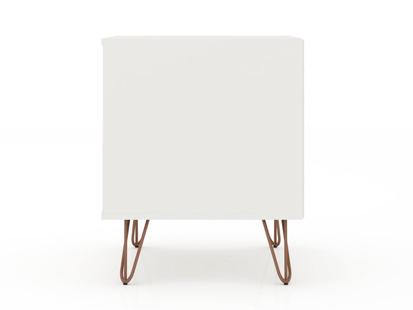 English Elm Rockefeller 20" Nightstand with Drawer and Open Shelf, Metal Splayed Legs, Modern Storage Accent White B365P398142