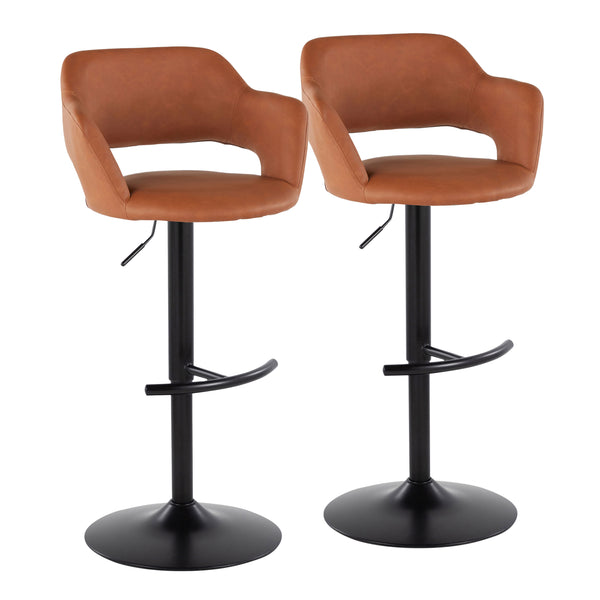 English Elm Margarite Adjustable Barstool Set Of 2 In Black Metal & Brown Faux Leather - Modern Comfort & Style B202S00964