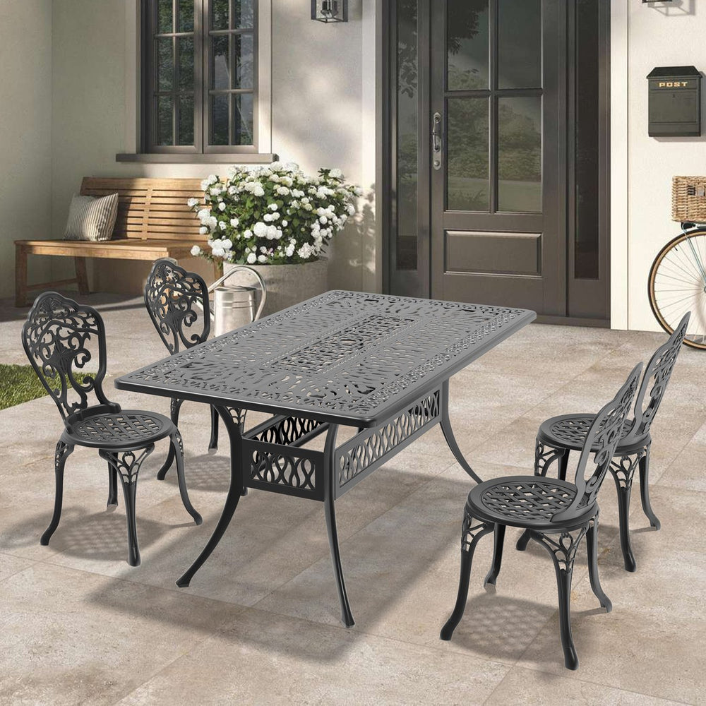 English Elm 5-Piece All-Weather Cast Aluminum Dining Set With Umbrella Hole - Perfect For Outdoor Gatherings! W1710S00233