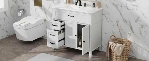 English Elm Christopher Knight Home® - 36" Bathroom Vanity with Sink - Freestanding Ceramic Top, Soft-Close Doors & Drawers, Robust Craftsmanship White N759P340019K