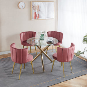 English Elm 1+4,5Pieces Elegant Mid-Century Dining Set For 4-6 With Glass Top & Gold Metal Legs – Stylish Comfort! W234S00093