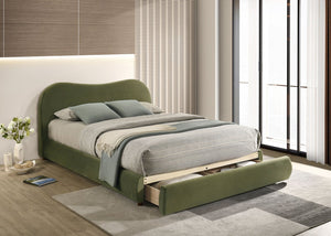 English Elm Olive Curved Upholstered Queen Bed with Built-In Footboard Drawer, Solid Wood Frame, Luxurious Velvet Finish Olive Green 32 L x 21 W x 15 H B2741S00716